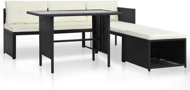 vidaXL Set mobilier de exterior, 10 piese, poliratan, negru și alb