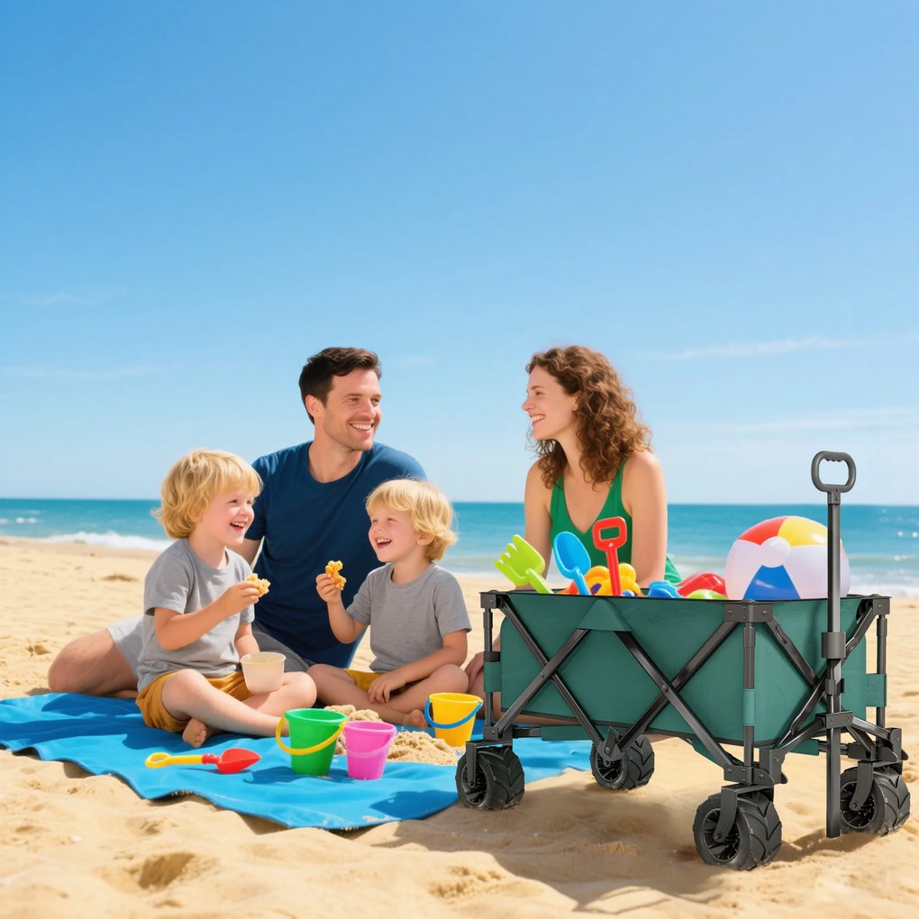 Outsunny Cărucior de Grădină cu Mâner Telescopic, Cărucior pentru Transport Obiecte până la 70 kg, 108x55 cm, Verde | Aosom Romania