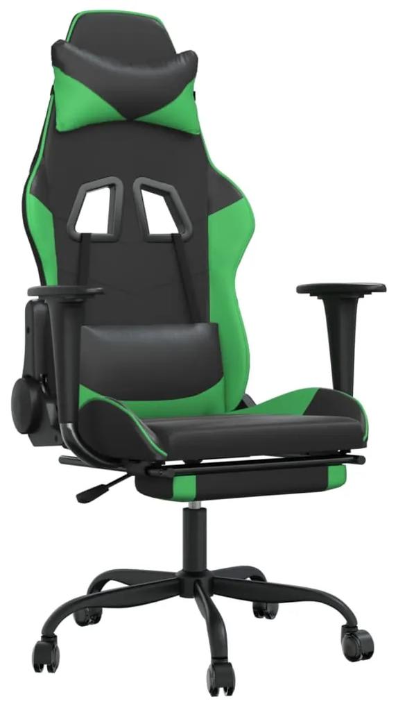 3143656 vidaXL Scaun de gaming cu suport picioare negru/verde, piele ecologică