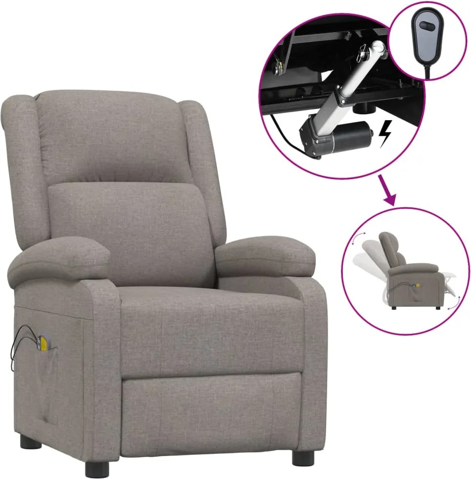 vidaXL Fotoliu de masaj electric rabatabil, gri taupe, textil