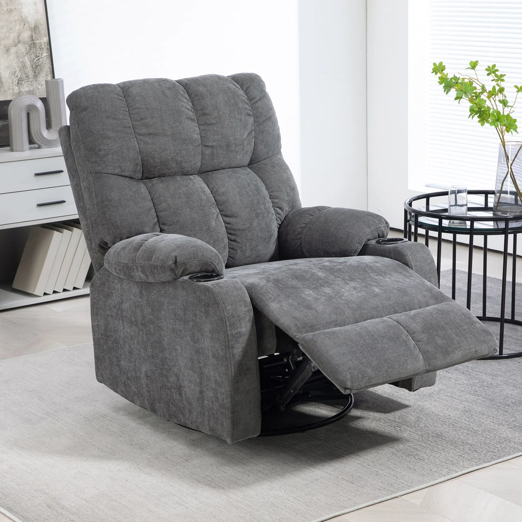HOMCOM Scaun de relaxare cu suport pentru picioare, scaun de așezare, drehbar, până la 150 kg, cadru din oțel, 88x96x108cm, Gri inchis | Aosom Romania