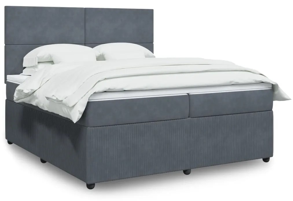 3294725 vidaXL Pat box spring cu saltea, gri închis, 200x200 cm, catifea