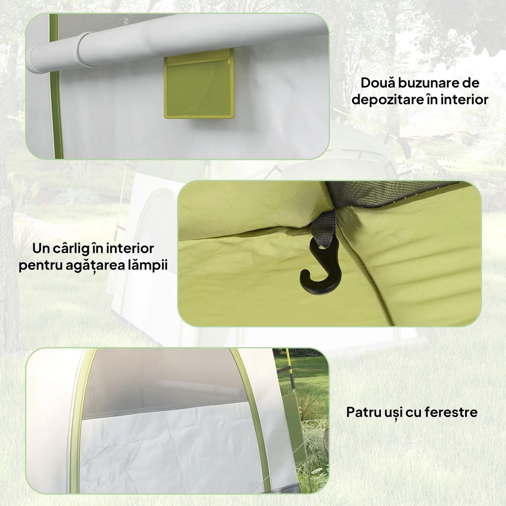 Outsunny Cort pentru Camping cu 2 Locuri, Cort cu Ușă, 3 Ferestre cu Plasă și Geantă pentru Transport, 240x240x199 cm, Verde | Aosom Romania