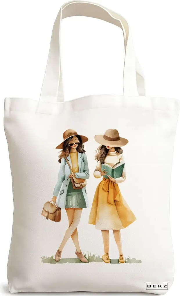Sacosa de Panza pentru Cumparaturi, Geanta Tote, model The bookie girl 29 38 x 34.5 cm, Alba, BEKZ®