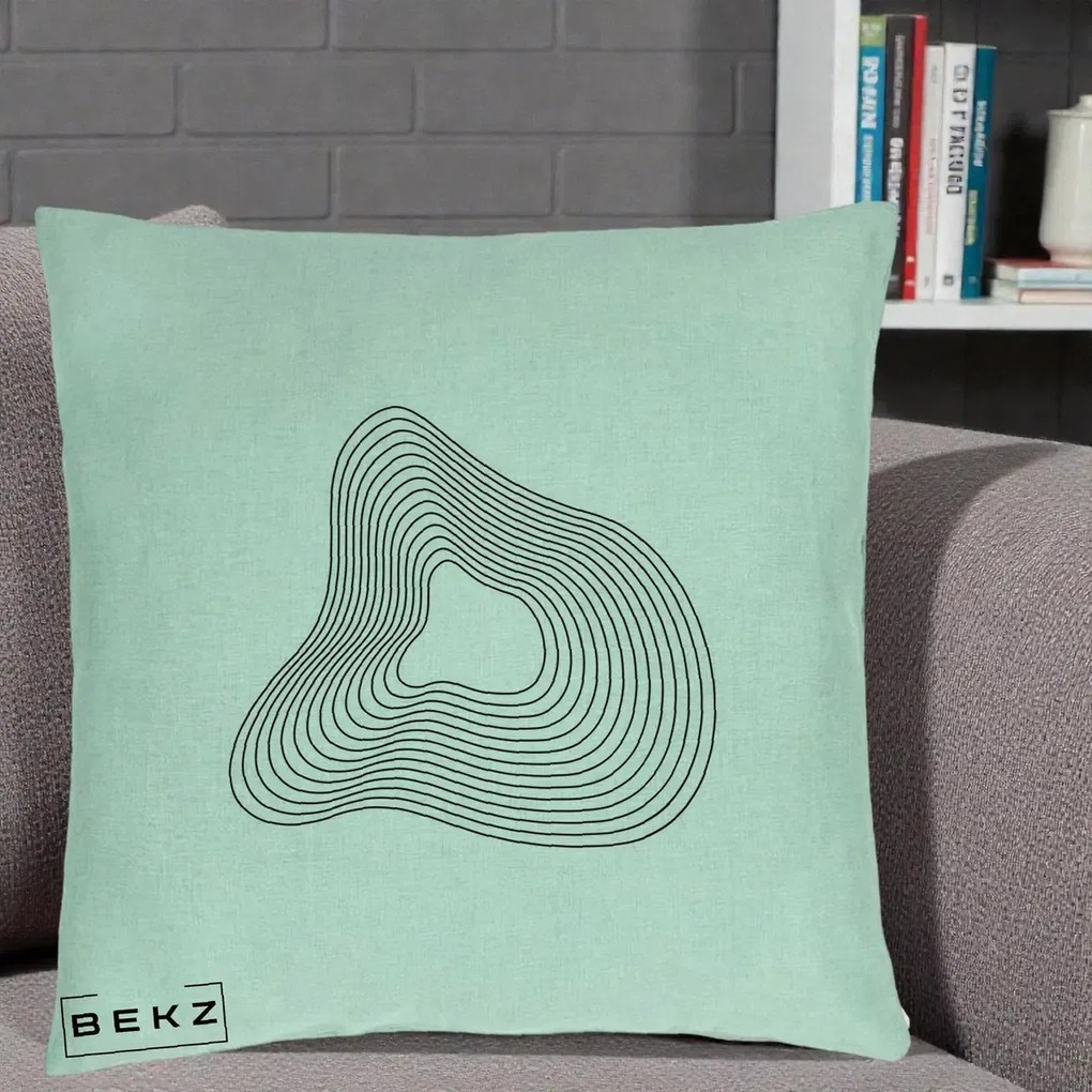 Perna Decorativa Abstract Linii Organice, 40x40 cm, Verde Menta, Husa Detasabila, Perna Inclusa, BEKZ®
