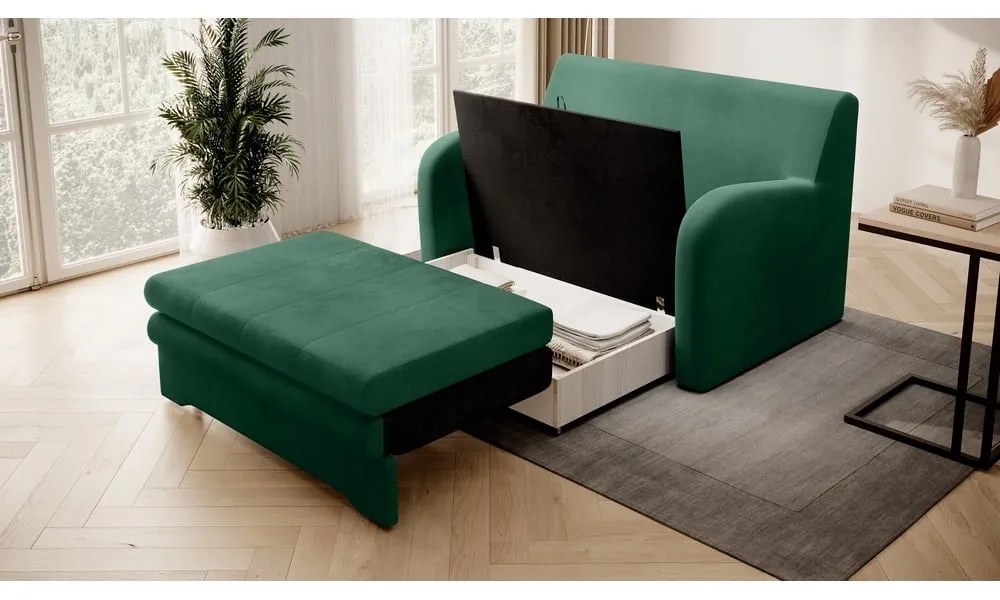 Canapea verde extensibilă cu tapițerie din catifea 130 cm Ario – ELTAP