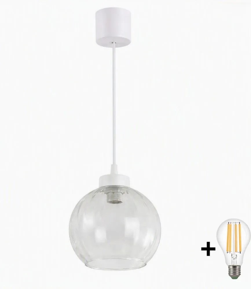 Brilagi - Lustră LED suspendată pe cablu RETRO GLASS 1xE27/60W/230V diam. 25 cm alb/transparent