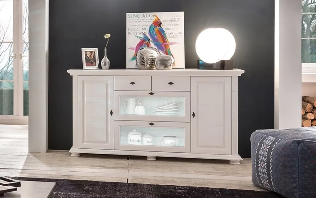 Bufet lemn masiv alb Ariana, 175 × 41 × 91 cm