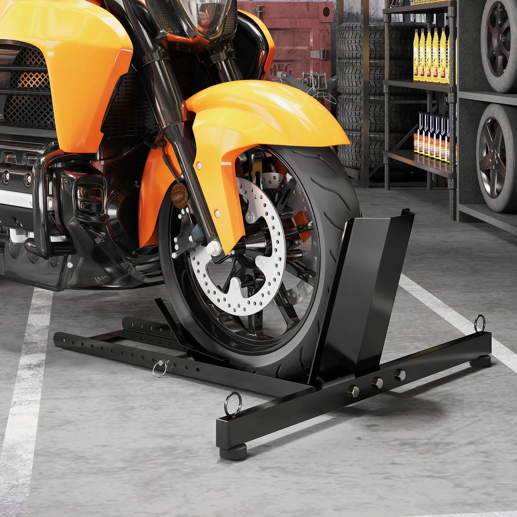 HOMCOM Suport Blocator Roată Moto cu Suport Reglabil, Capacitate de 816,5 kg, Ø34-84 cm, Negru | Aosom Romania
