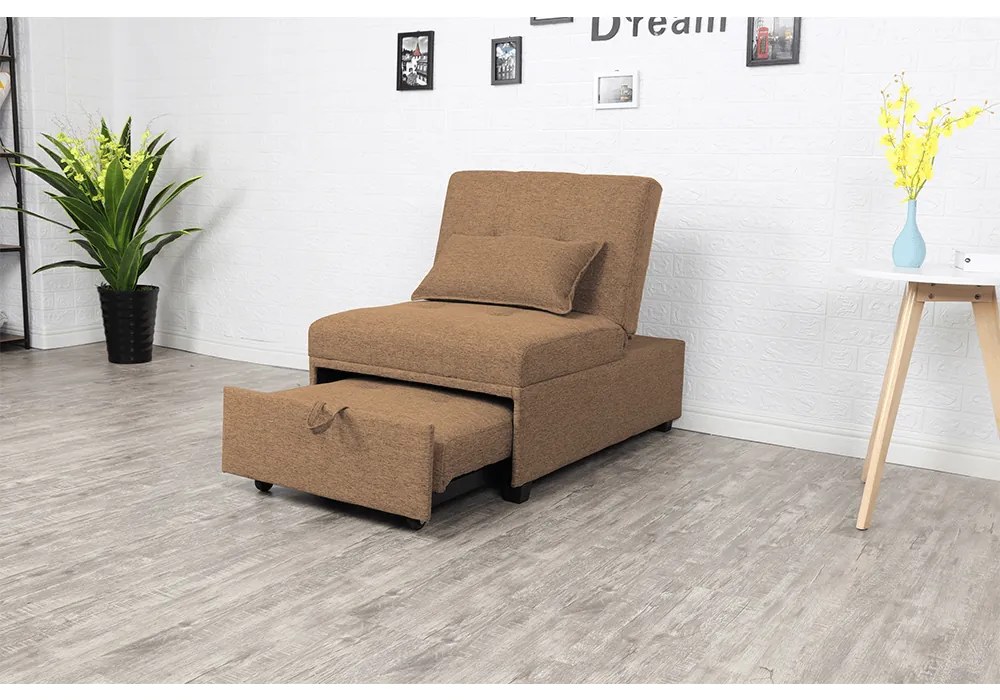 Fotoliu extensibil, material textil maro, OKSIN