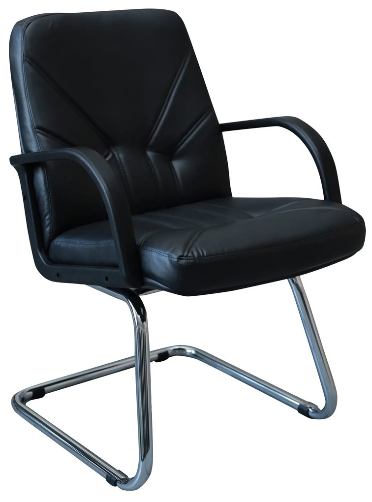 Scaun de vizitator Manager CF LB, cadru cromat, piele ecologica, negru