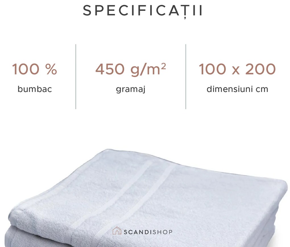 Prosop de corp Deluxe 100x200 cm alb, 100% bumbac