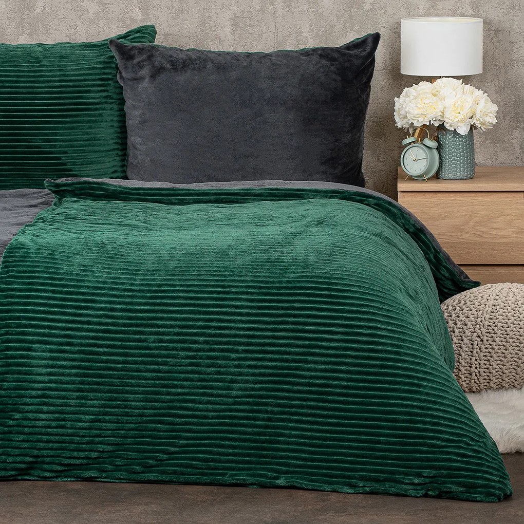 Lenjerie de pat din microflanel 4Home Stripe verde, 140 x 200 cm, 70 x 90 cm, verde