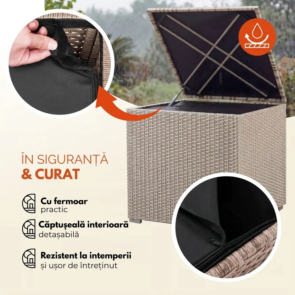 Ladă de depozitare din poliratan RICCO, 318L, 75x75x70 cm, crem Casaria