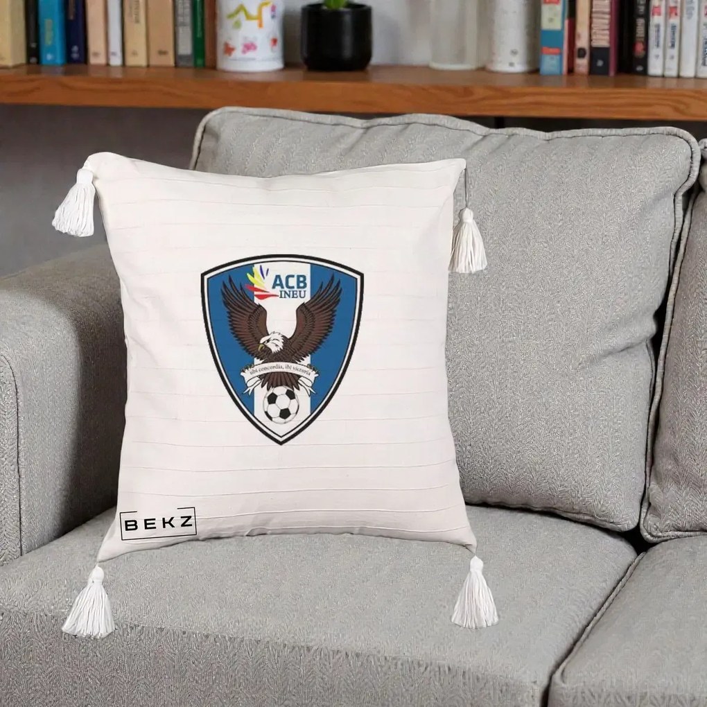 Perna Personalizata ACB Ineu Fotbal, 40x40 cm, Bej cu Franjuri, Husa Detasabila, Perna Inclusa, BEKZ®