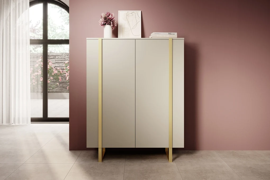 Comodă Verica 120 cm - cașmir / picioare aurii