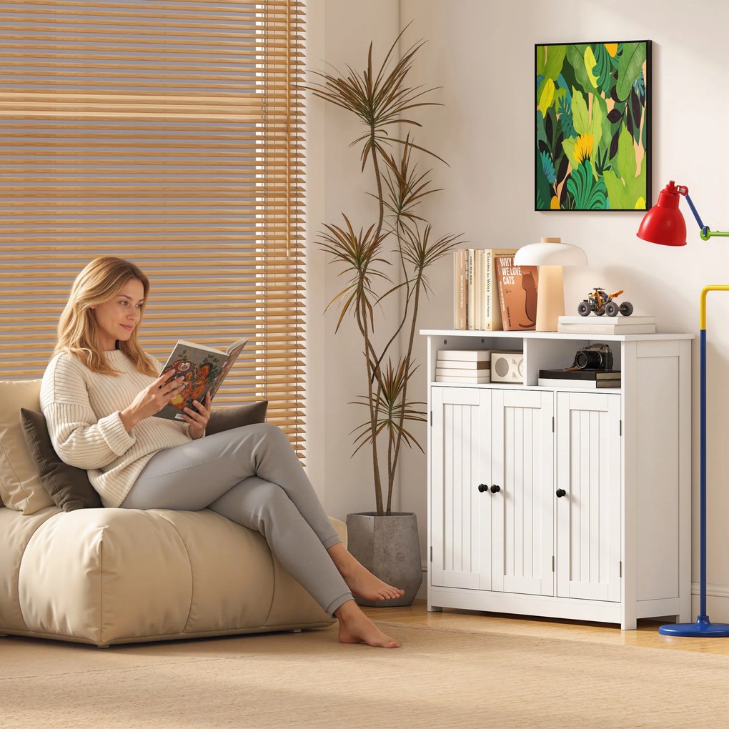 HOMCOM Dulap de Baie Îngust cu 3 Uși 2 Compartimente Deschise Poliță Reglabilă 85x30x85 cm Alb | Aosom Romania