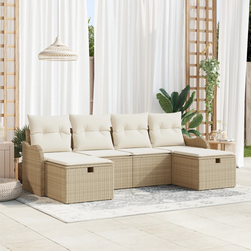 Set canapea grădină vidaXL 6 piese cu perne Bej Poly Rattan