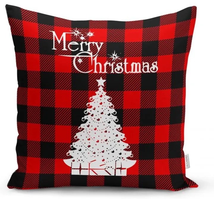 Set 4 fețe de pernă și un napron de masă cu model de Crăciun Minimalist Cushion Covers Christmas Tartan