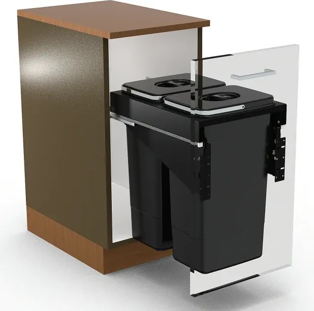 Cos gunoi incorporabil Ecomax Front 40, cu extragere automata, colectare selectiva, gri antracit, 2 x 26 l H:530 mm, L:360 mm,:A: 480 mm,