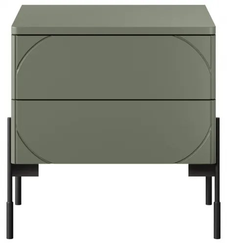 Noptieră cu sertare Sonatia 45 cm 2 sertare cu picioare metalice - verde măsliniu
