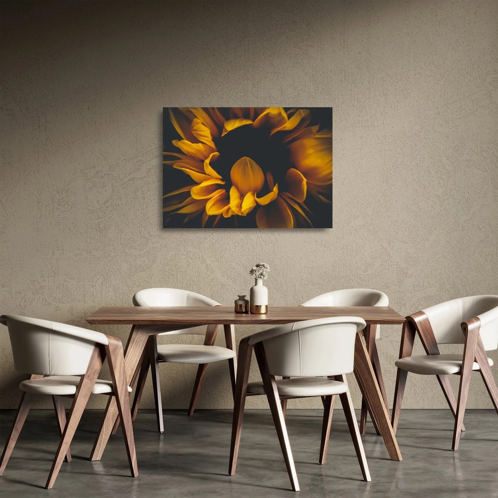 Tablou pe sticlă - Floarea-soarelui în fundal negru (70x50 cm)
