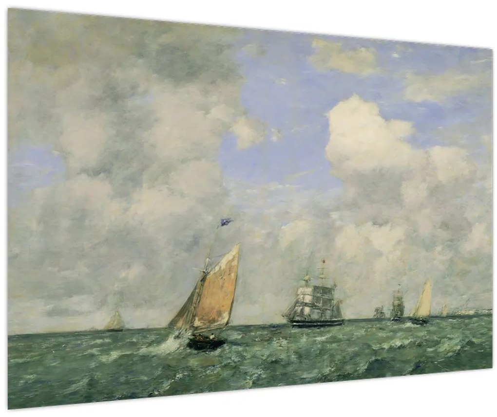 Tablou - Eugène Boudin, Ships and Sailing Boats Leaving Le Havre, reproducere (90x60 cm)