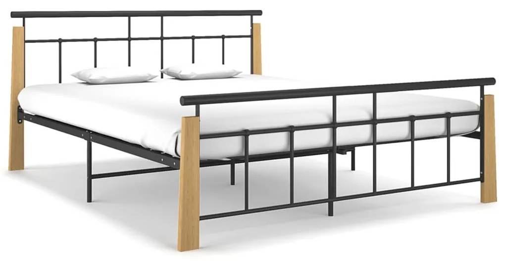 324901 vidaXL Cadru de pat,160x200 cm, metal și lemn masiv de stejar