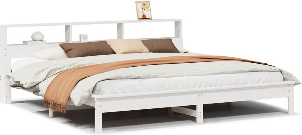 vidaXL Cadru de pat fără saltea, alb, 180x200 cm, lemn masiv pin