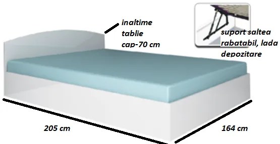 Pat cu somiera rabatabila si saltea spuma inclusa, alb lucios, 160x200, Bortis Impex