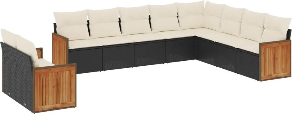 vidaXL Set canapele de grădină cu perne, 10 piese, negru, poliratan