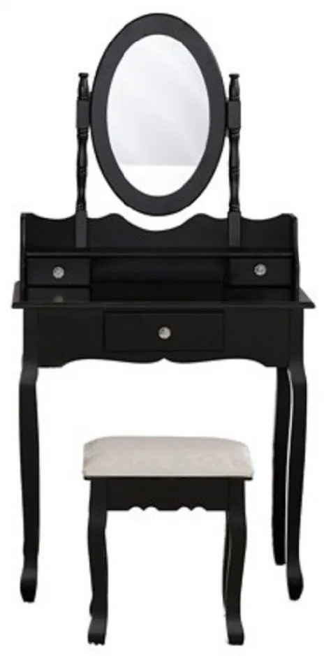 Set Denise, Masă de toaletă pentru machiaj cu oglindă, 3 sertare, scaun, Negru