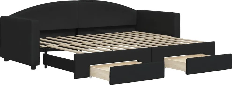 vidaXL Pat de zi cu extensie și sertare, negru, 80x200 cm, textil