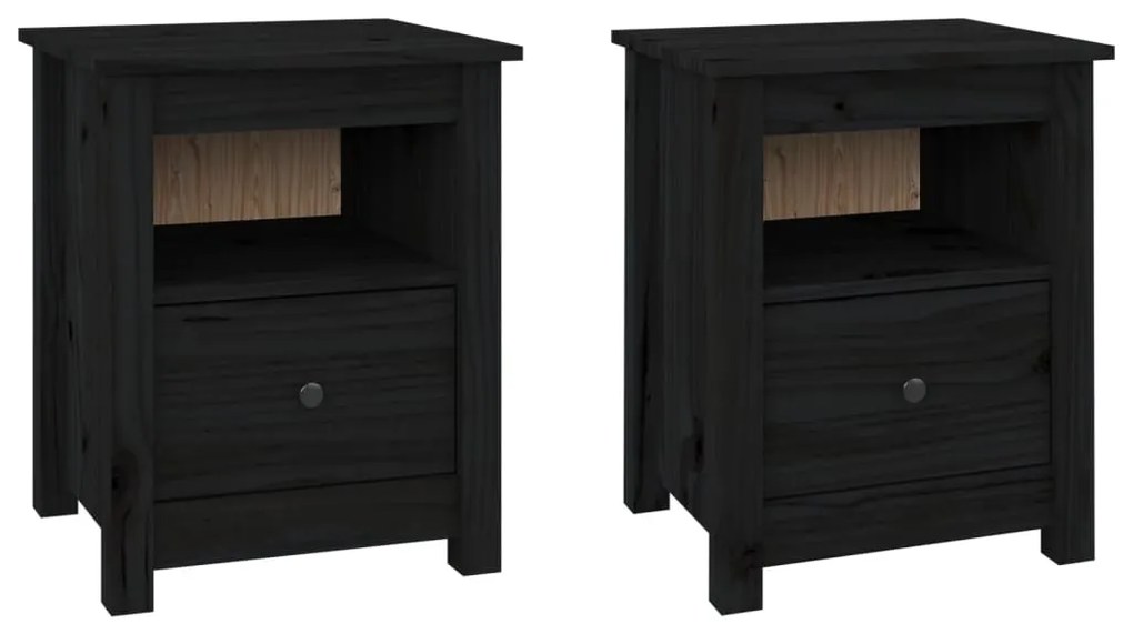 813718 vidaXL Noptiere, 2 buc., negru, 40x35x49 cm, lemn masiv de pin