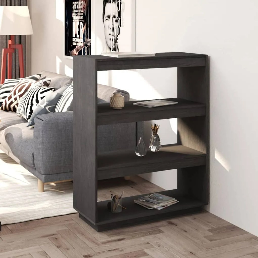 vidaXL Bibliotecă/Separator cameră, gri, 80x35x103 cm, lemn masiv pin