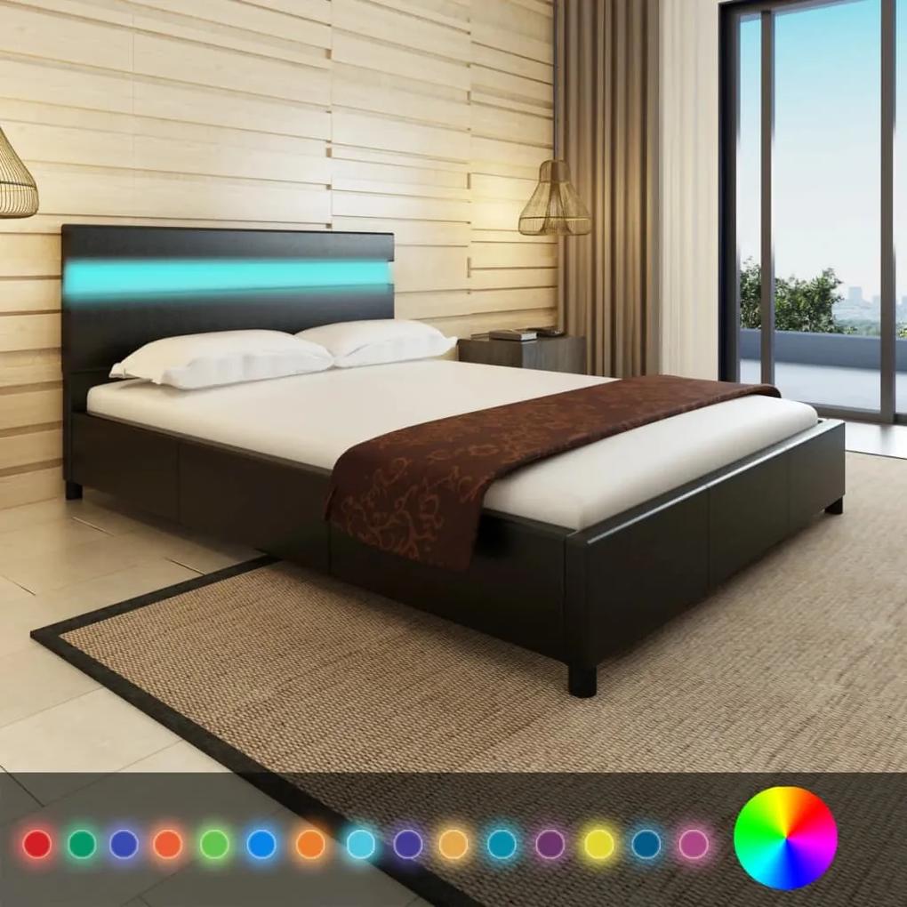 242044 vidaXL Cadru de pat cu LED, negru, 140 x 200 cm, piele artificială