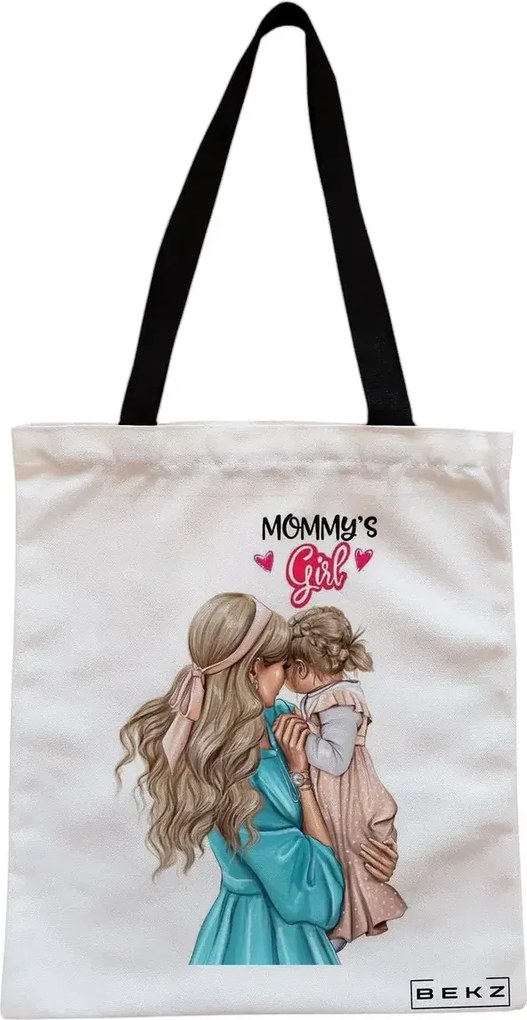 Sacosa de Panza pentru Cumparaturi, Geanta Tote, model Mommy's Girl, Cu fermoar, 38x34.5 cm, Alba, BEKZ®