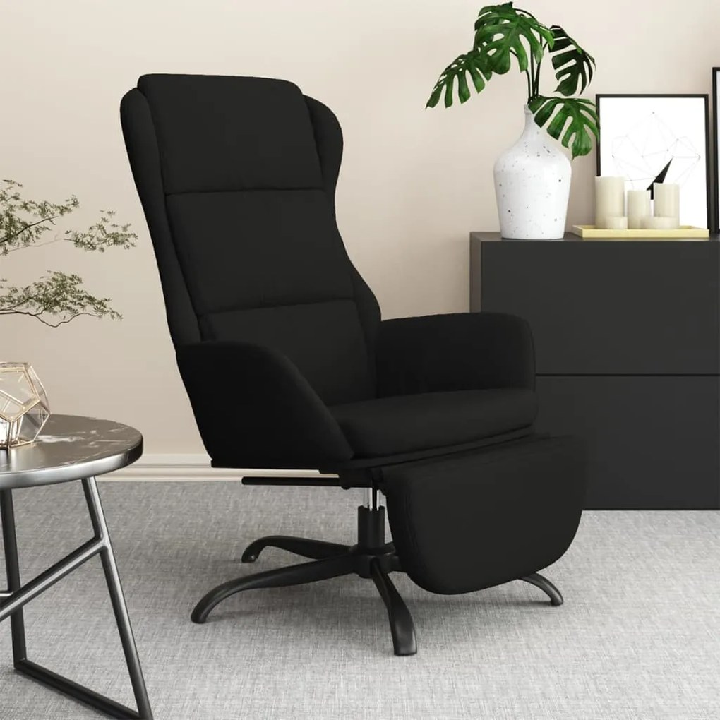 3097929 vidaXL Scaun de relaxare cu taburet, negru, microfibră
