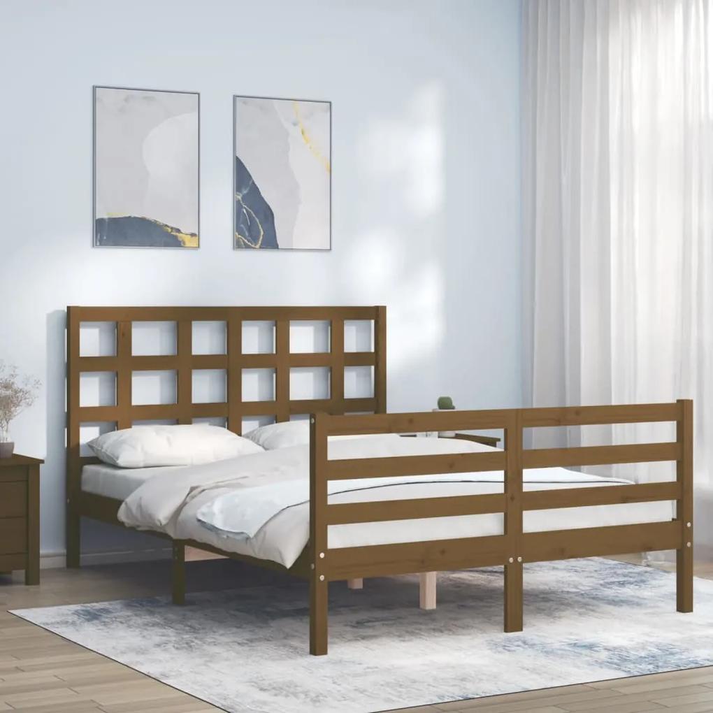 3193989 vidaXL Cadru de pat cu tăblie, maro miere, 140x200 cm, lemn masiv