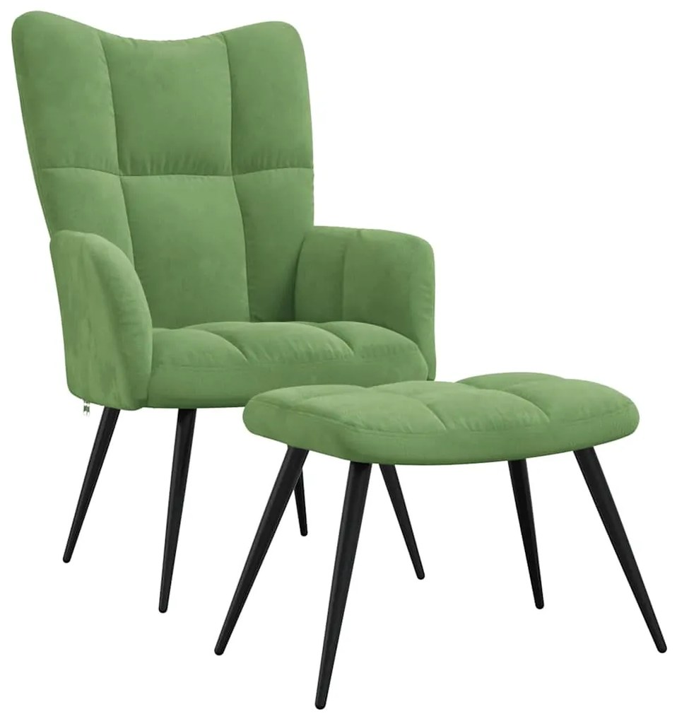 328087 vidaXL Scaun de relaxare cu taburet, verde deschis, catifea