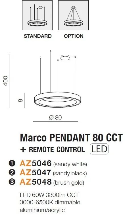 Lustra LED cu telecomanda design circular MARCO 80 CCT GO