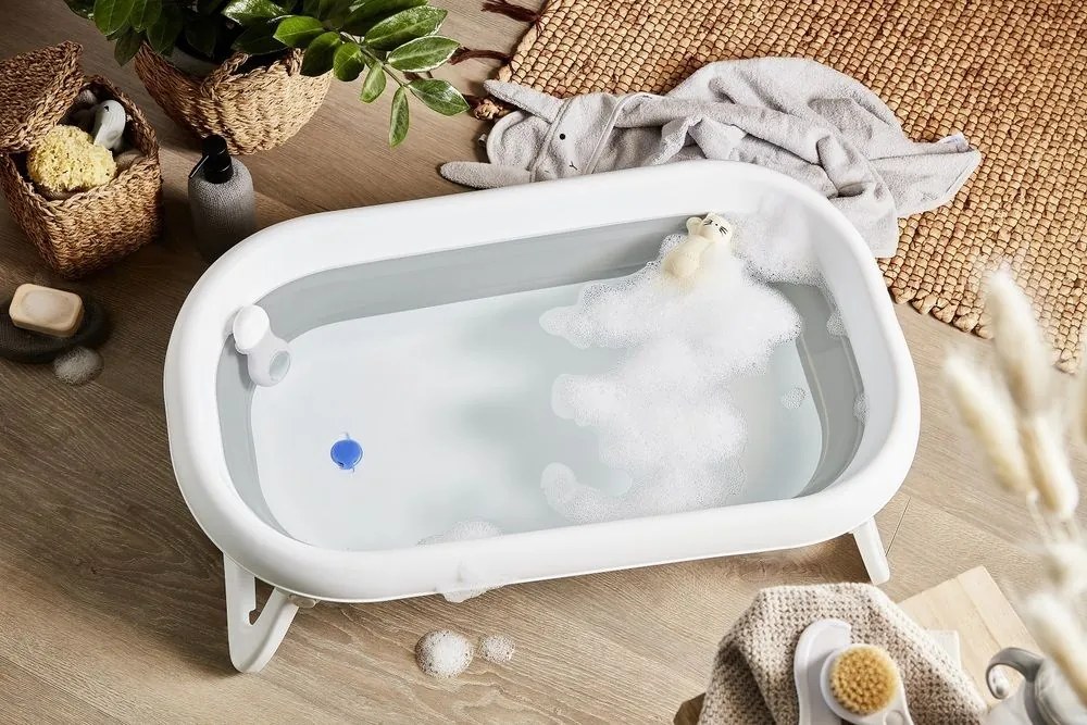 Cadă pliabilă Baby Bath 2 GO pentru copii, compactă, alb/g