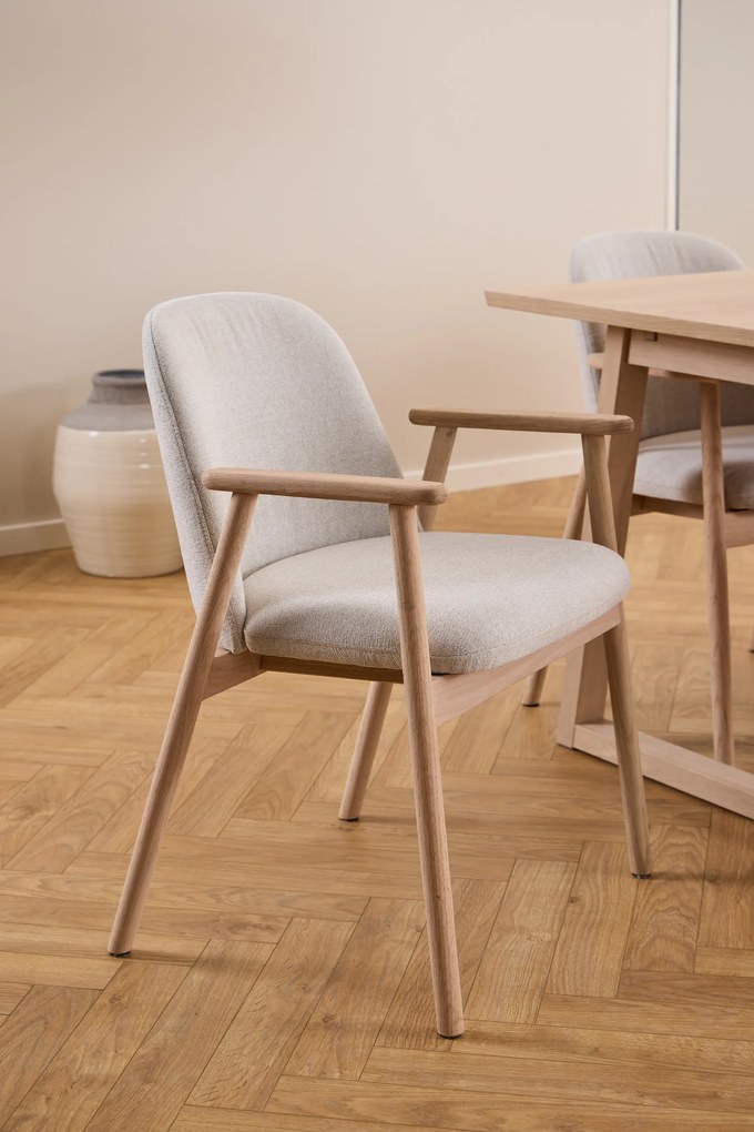 MAZZONI EXPORT RODERIC Bej (material Apia 453)/cadru stejar albit uleiat - SCAUN DE LEMN CHENILLE PENTRU SUFRAGERIE LIVING BUCĂTĂRIE RETRO