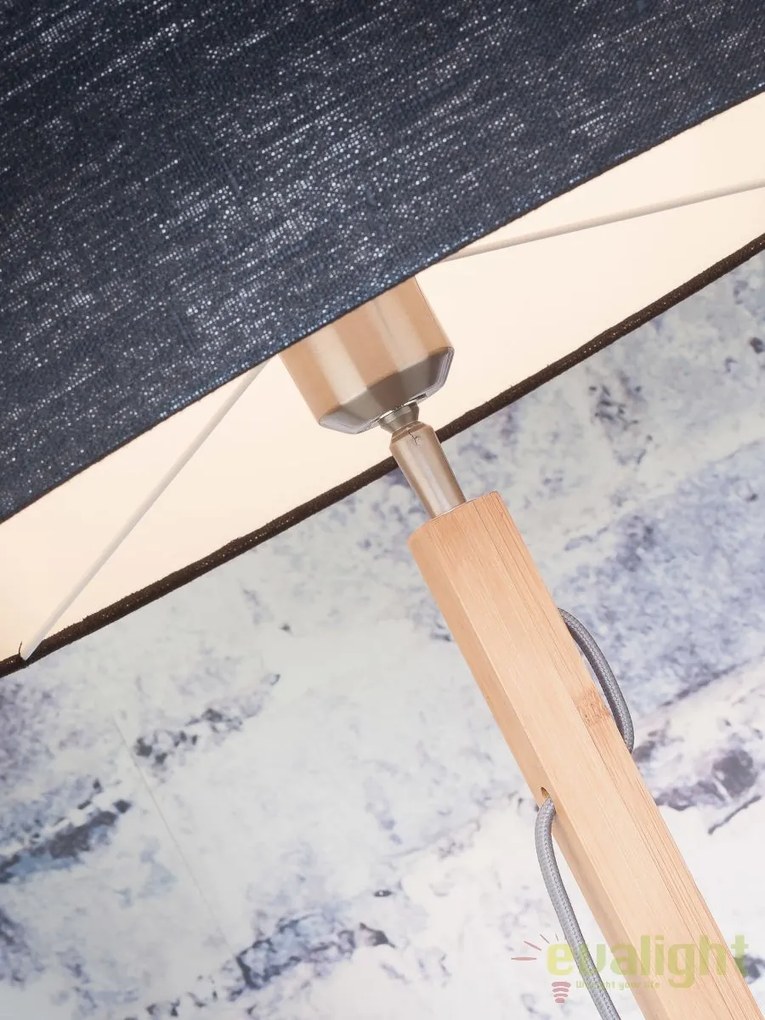 Lampadar modern cu baza din lemn si abajur textil FUJI, negru FUJI/F/4723/B
