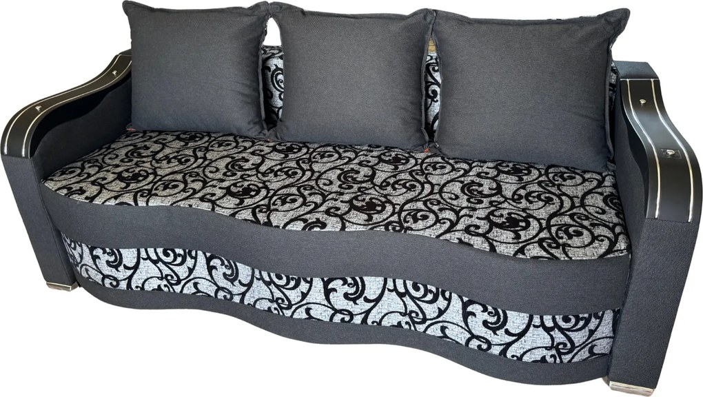 Canapea DIANA extensibila, 3 locuri, cu lada de depozitare, stofa maro cu bej , 220x100x80 Negru + Gri