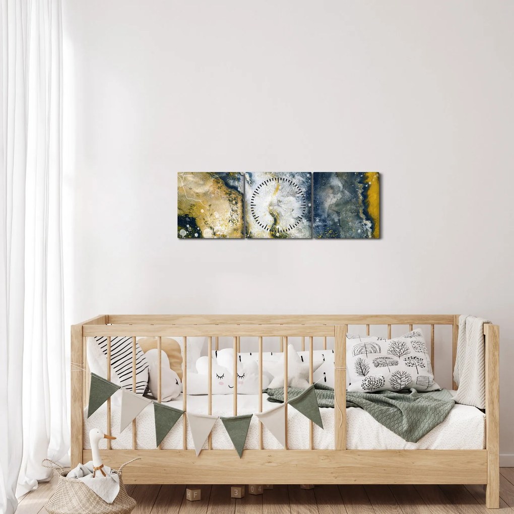 Tablou - Abstract auriu (cu ceas) (90x30 cm)