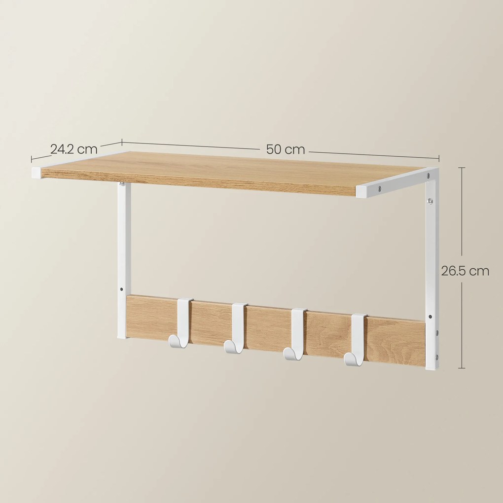Polita de perete cu carlige VELORY set 2 buc 50x24,2 cm, alb/dub sonoma