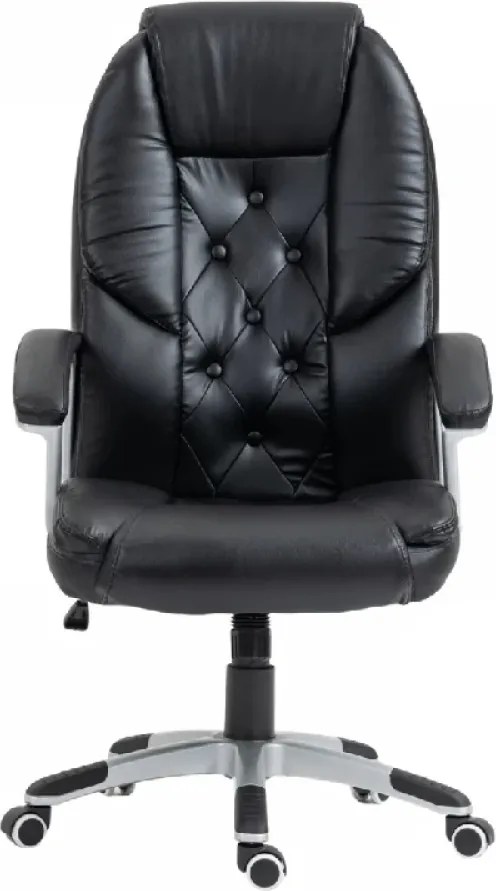 RESIGILAT- Scaun directorial cu Masaj si Incalzire, 8 puncte de masaj vibrator, telecomanda, piele ecologica, Negru