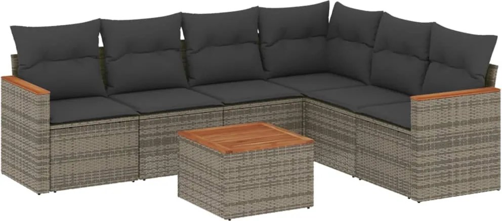 vidaXL Set canapele de grădină, 7 piese, cu perne, gri, poliratan