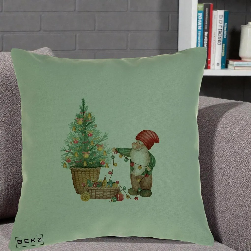 Perna Decorativa Pitic de Craciun cu Brad, 40x40 cm, Verde, Husa Detasabila, Perna Inclusa, BEKZ®
